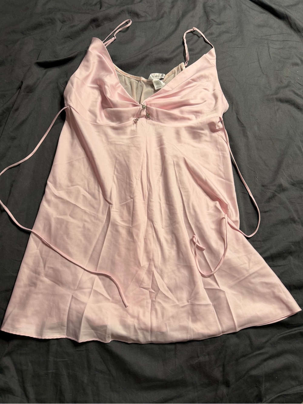 delicates Pale Pink Satin Slip with Center Charm Detail